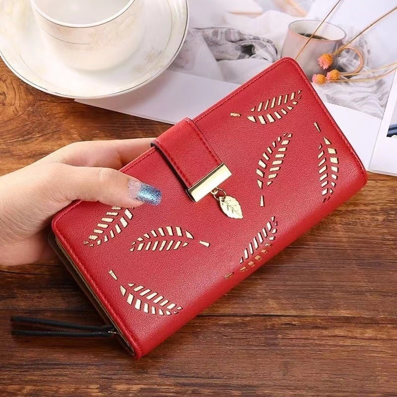 Gold Hollow Leaves Pouch Wallet - orevele