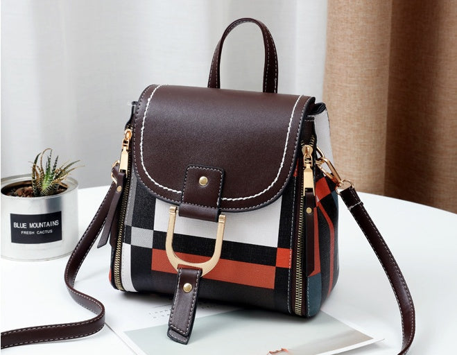 Chic Plaid Leather Mini Backpack - orevele