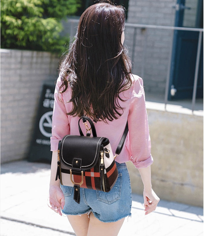 Chic Plaid Leather Mini Backpack - orevele