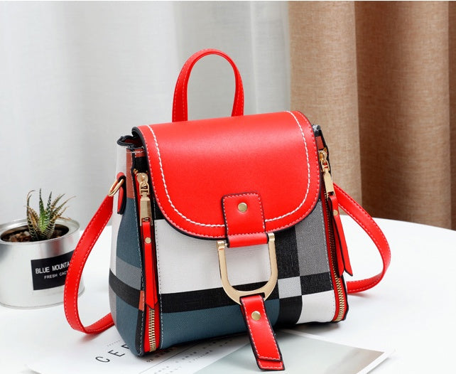 Chic Plaid Leather Mini Backpack - orevele