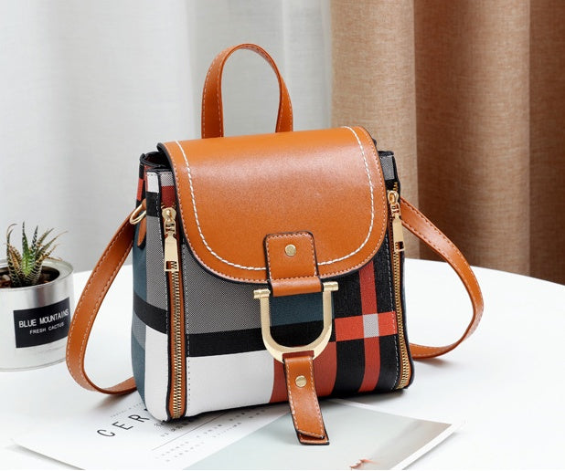 Chic Plaid Leather Mini Backpack - orevele