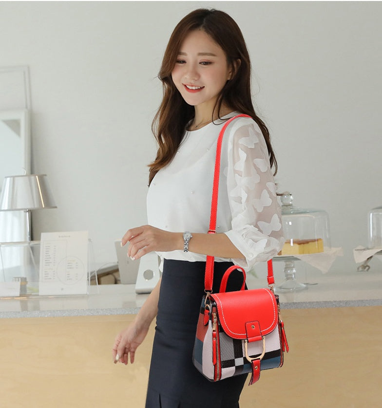 Chic Plaid Leather Mini Backpack - orevele