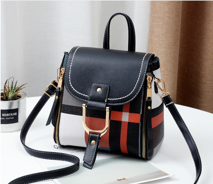Chic Plaid Leather Mini Backpack - orevele