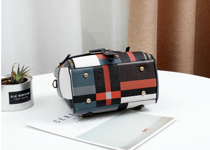 Chic Plaid Leather Mini Backpack - orevele