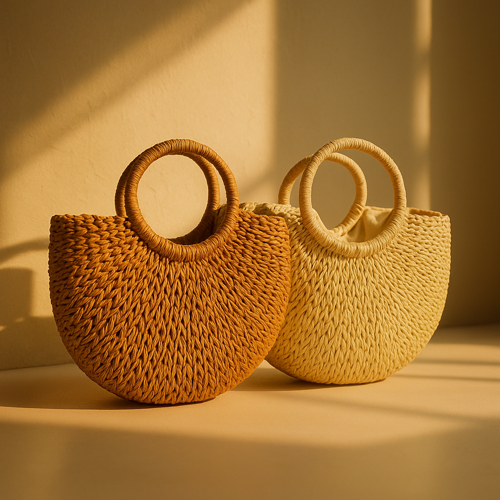 Solara Woven Crescent Tote - orevele