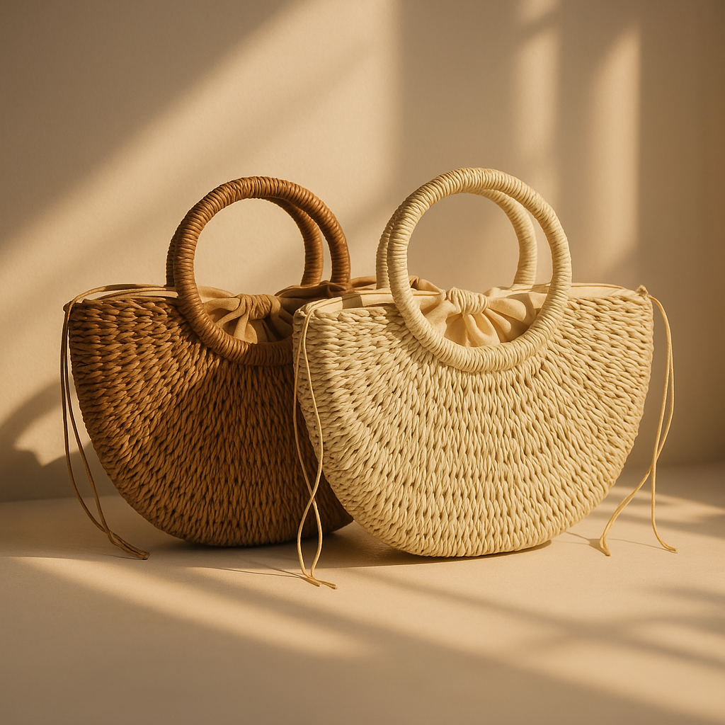 Solara Woven Crescent Tote - orevele