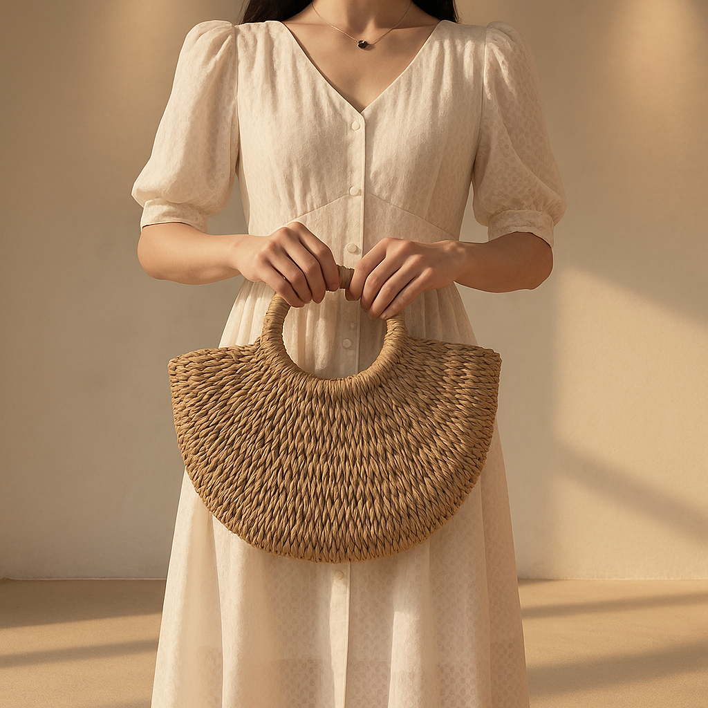 Solara Woven Crescent Tote - orevele