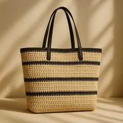 SunWeave Striped Straw Tote - orevele