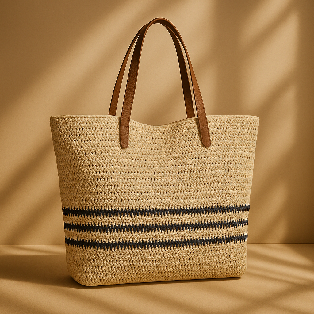 SunWeave Striped Straw Tote - orevele