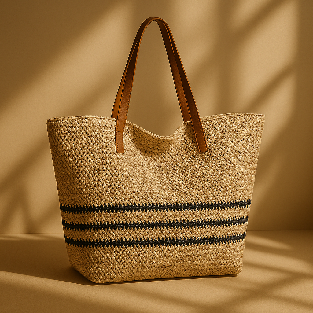 SunWeave Striped Straw Tote - orevele