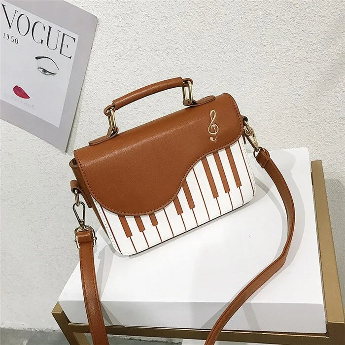 Chic Piano Motif Leather Bag - orevele