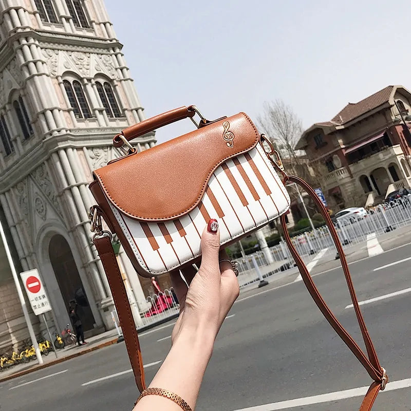 Chic Piano Motif Leather Bag - orevele