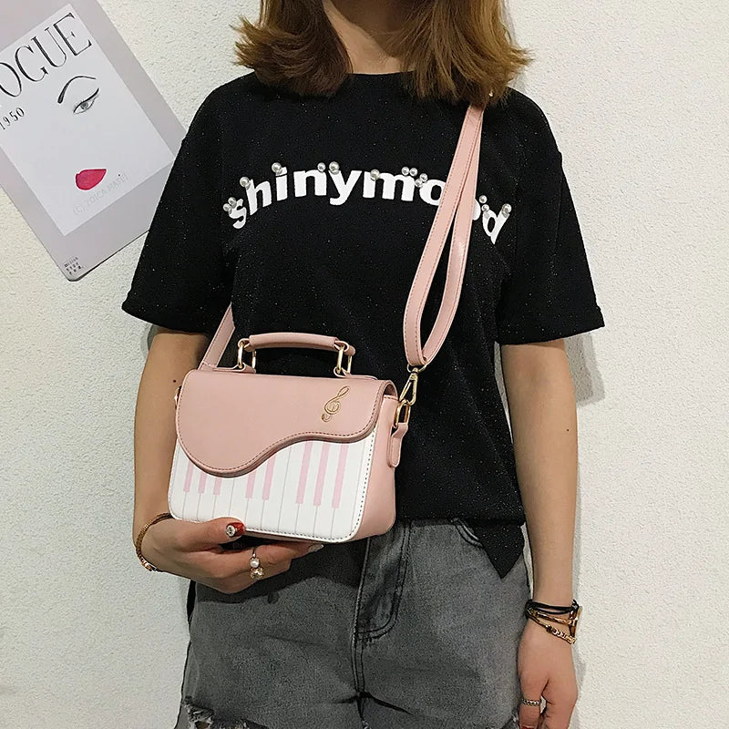 Chic Piano Motif Leather Bag - orevele