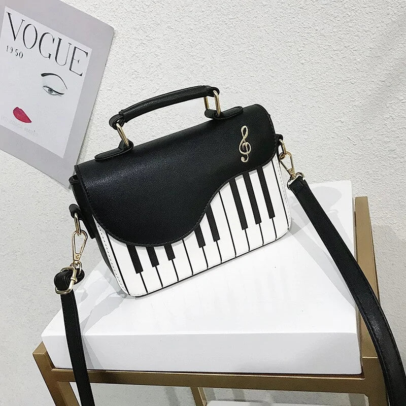 Chic Piano Motif Leather Bag - orevele