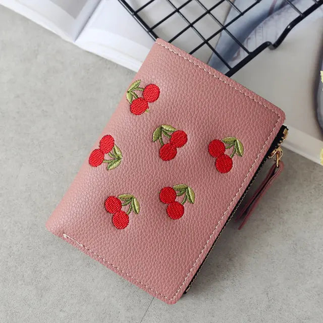 Cherry Embroidered Zip Wallet - orevele