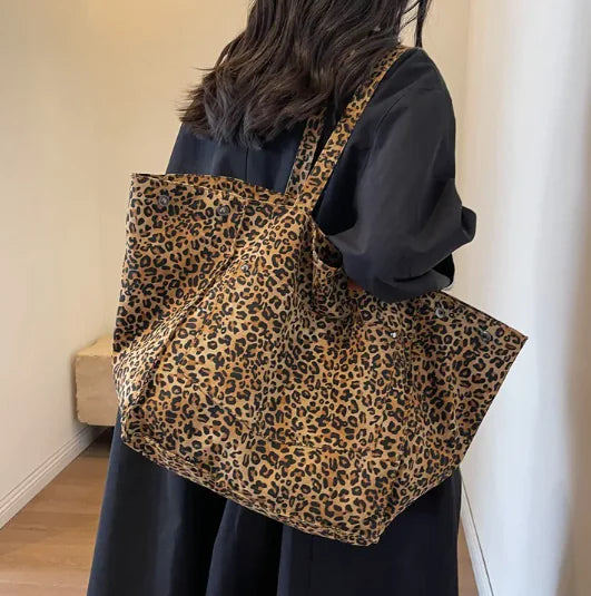 Leopard Print Canvas Tote Bag - orevele